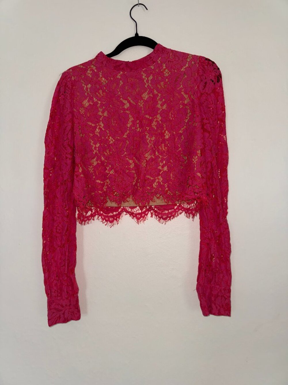 Hot Pink lace long-sleeve crop top